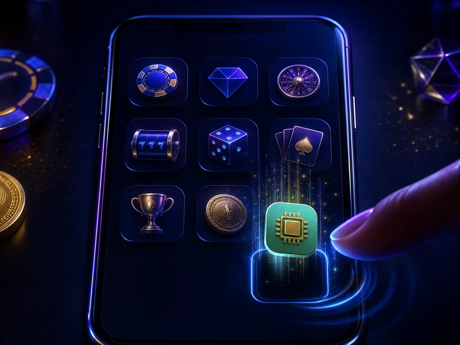 Mano añadiendo un acceso directo de casino a la pantalla de inicio